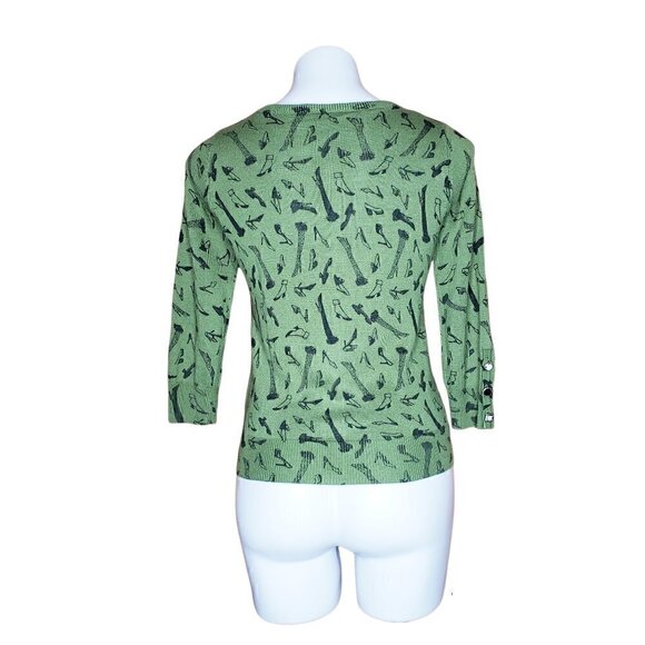Twelve By Twelve Los Angeles Medium Green Shoe Print Cardigan Sweater Top Knit - Picture 3 of 5